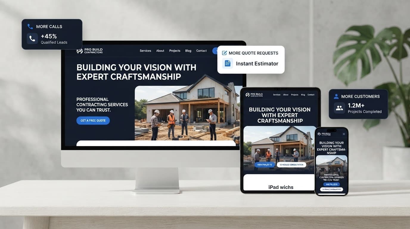 PineForgeLabs website mockup shown on desktop, tablet, and phone